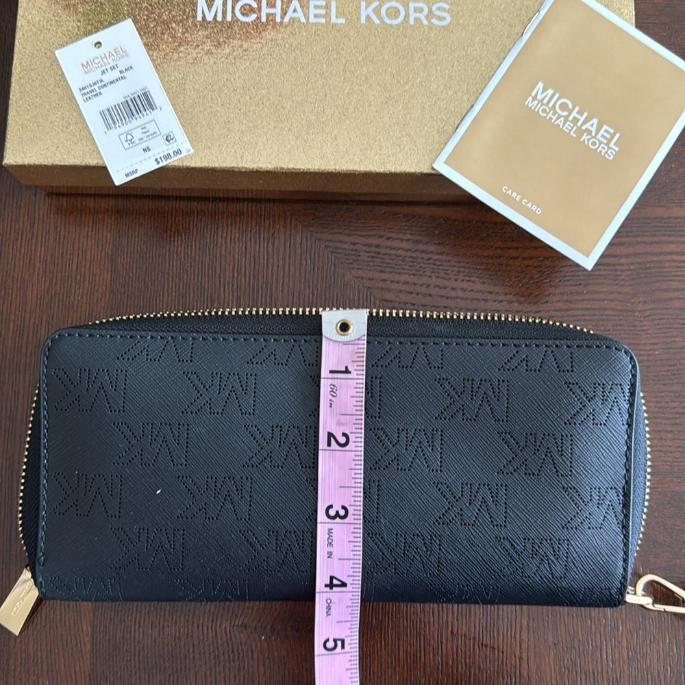 Michael Kors | Travel Continental Black Leather Wallet Wristlet New With Tags - Picture 7 of 8